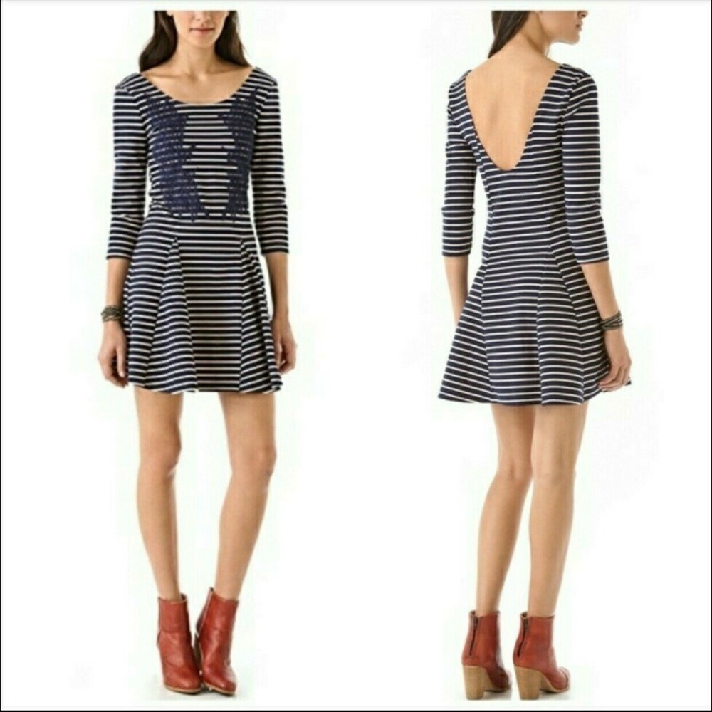 Women’s Free People Striped Flare Three Quarter Sleeve Dress Size S Stretchy